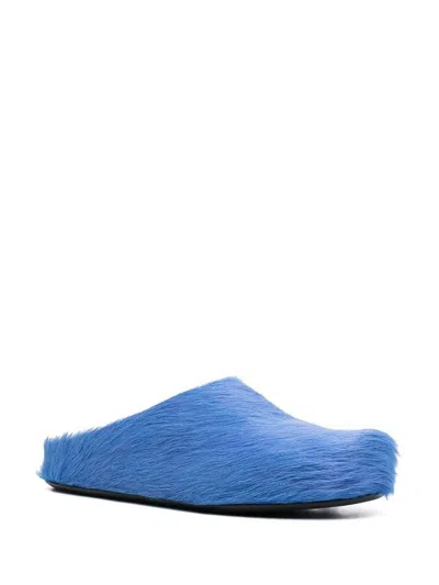 Marni Ponyskin And Leather Mules In Blue