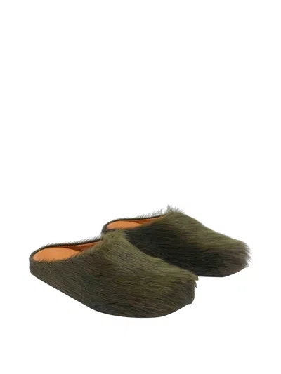 Marni Green Long-haired Calfskin Footbed Sabot