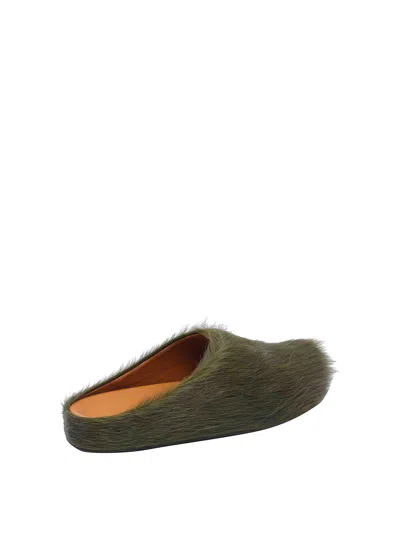 Marni Green Long-haired Calfskin Footbed Sabot