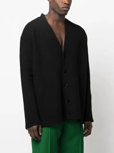 Jil Sander Boiled Wool Cardigan In Black