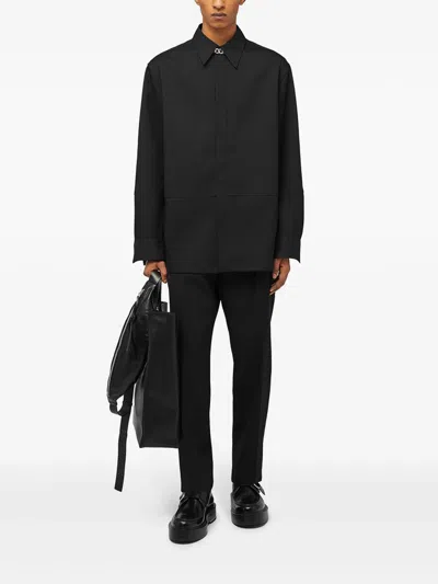 Jil Sander Black Wool Tapered Trousers In Black