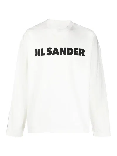 Jil Sander Men White Crewneck Sweatshirt With Contrasting Logo Print At The Front In Cotton Man In White