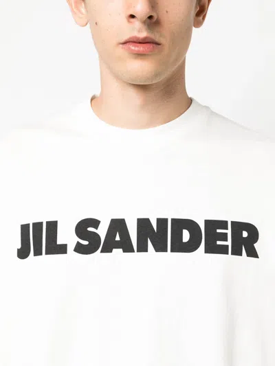 Jil Sander Men White Crewneck Sweatshirt With Contrasting Logo Print At The Front In Cotton Man In White