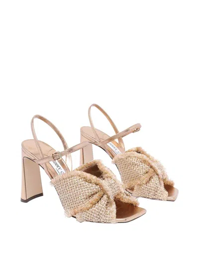 Jimmy Choo Women Annika Leather And Rafia Sandals In Brown