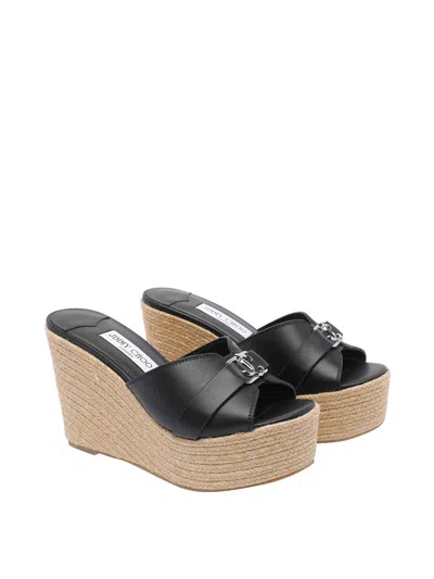 Jimmy Choo 100mm Leather Wedge Espadrille Sandals