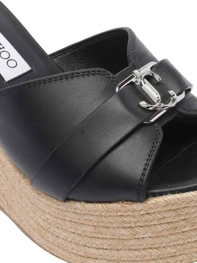 Jimmy Choo 100mm Leather Wedge Espadrille Sandals