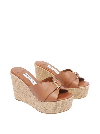 Jimmy Choo Leather Espadrille Sole Wedges With Wedge Heel