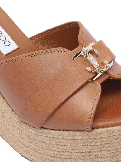 Jimmy Choo Leather Espadrille Sole Wedges With Wedge Heel
