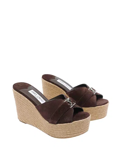 Jimmy Choo Leda Espadrille Sole Wedge Sandals In Brown