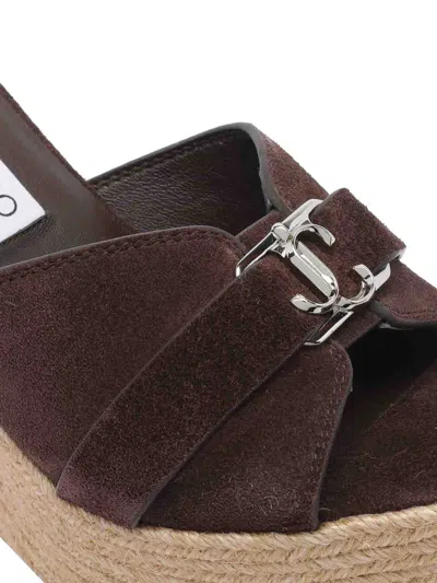 Jimmy Choo Leda Espadrille Sole Wedge Sandals In Brown