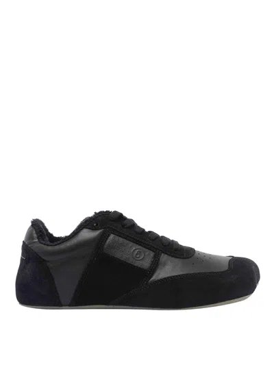 Mm6 Maison Margiela Black Leather And Suede Anatomic Sneakers