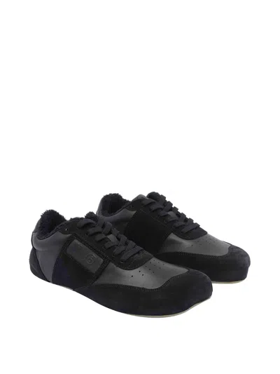 Mm6 Maison Margiela Black Leather And Suede Anatomic Sneakers