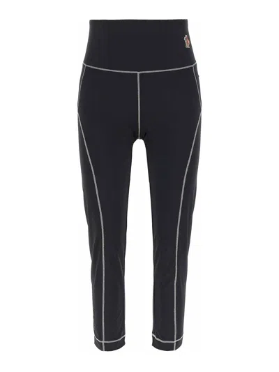 Moncler Logo Leggings Featuring Contrast Stitching In Black