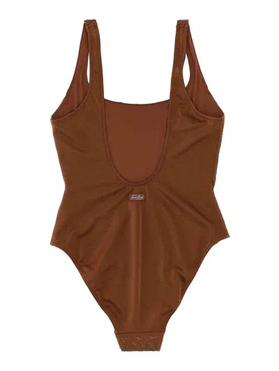 Mc2 Saint Barth Lora One Piece Leopard With Rhinestones In Brown