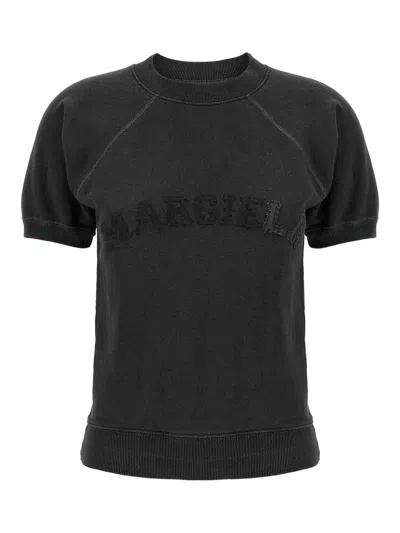 Maison Margiela Deconstructed Logo Sweatshirt With Ribbed Finish In Gray