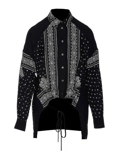 Pinko Bandana Print Button-down Shirt With Adjustable Hem In Black