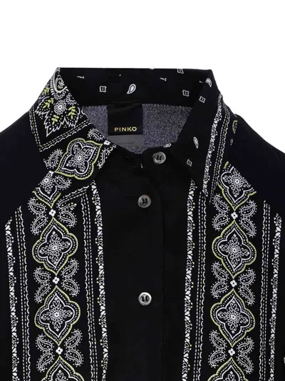 Pinko Bandana Print Button-down Shirt With Adjustable Hem In Black