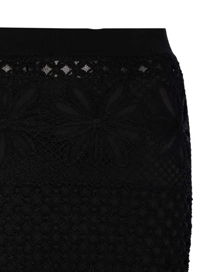 Pinko Black Long Skirt With Perforated Design And Floral Motif In Viscose Blend Woman In Black