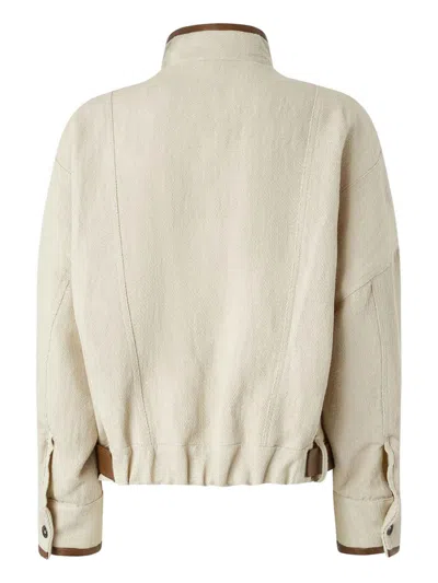 Pinko Blouson Jacket With Leather-effect Edging In Neutral