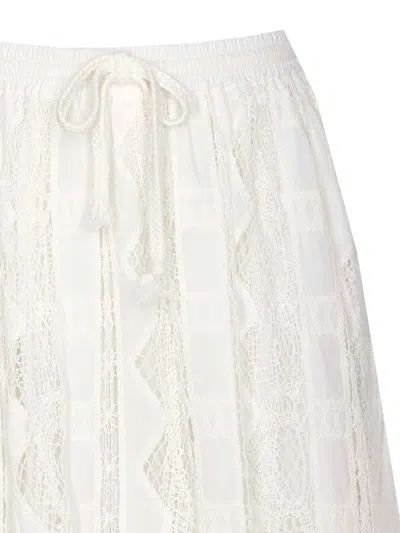 Pinko Flowing Maxi Skirt With Intricate Lace Detailing In White