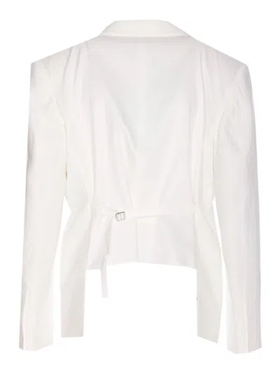 Pinko Tailored White Blazer With Adjustable Strap Detail In White