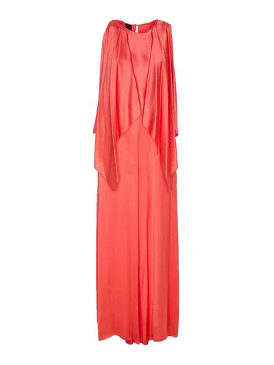 Pinko Red Dress With Round Neckline And Ruffle Details In Pink