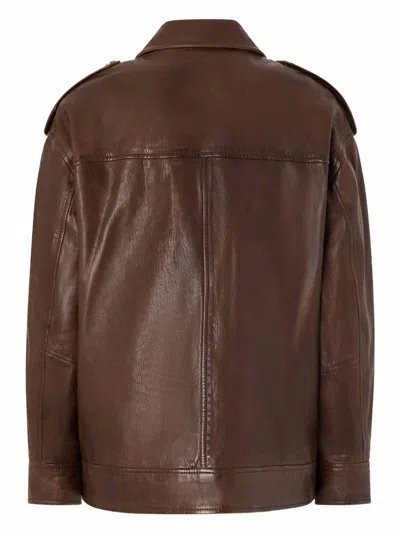 Pinko Washed Leather Jacket With Collar In Brown