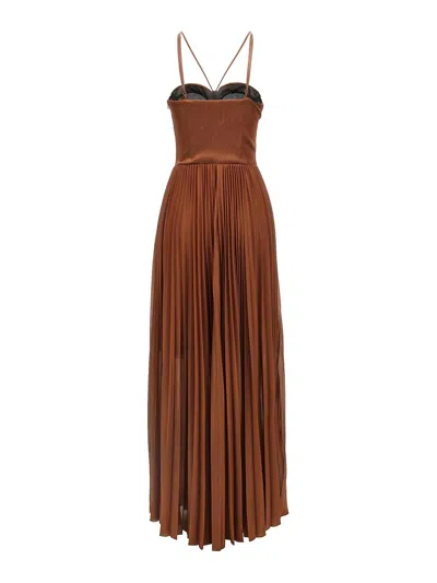 Pinko Plissé Maxi Dress In Brown
