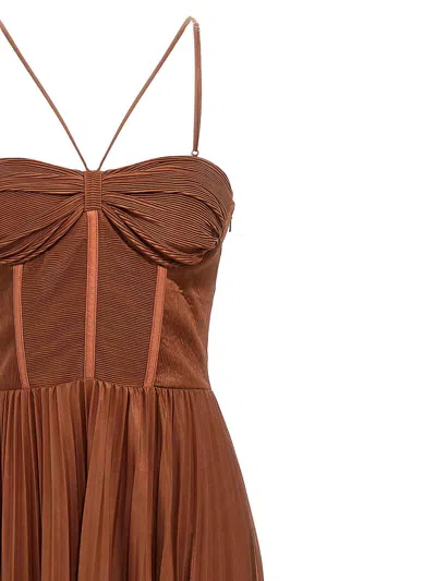 Pinko Plissé Maxi Dress In Brown
