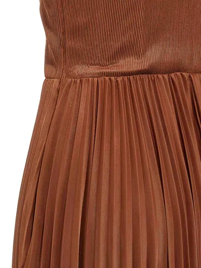 Pinko Plissé Maxi Dress In Brown