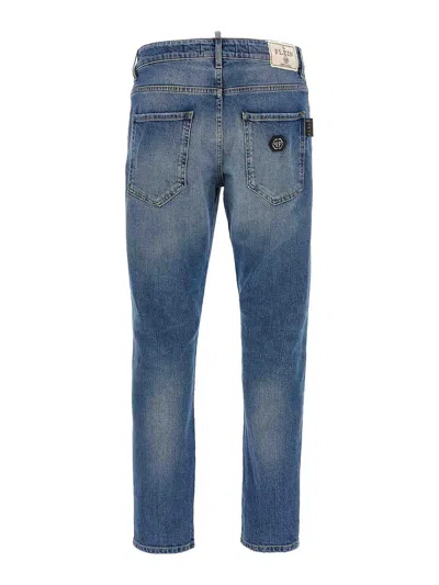 Philipp Plein Distressed Denim Trousers With Pockets And Loops In Blue