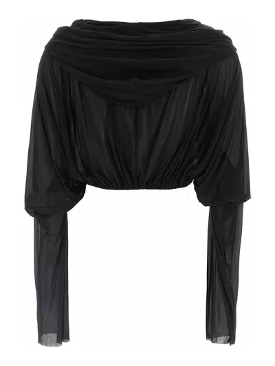 Rick Owens Crooped Hooded Tunic Sweaters And Cardigans Black In Black