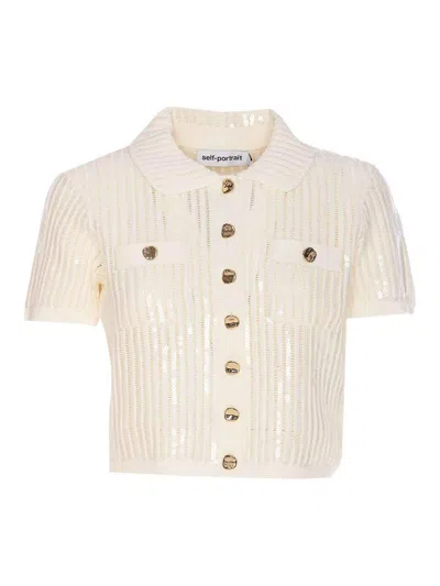 Self-portrait Sequinis Crochet Top In White