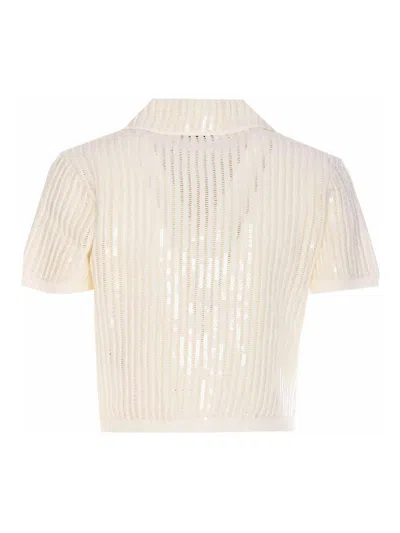 Self-portrait Sequinis Crochet Top In White