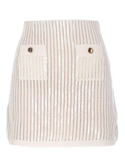 Self-portrait Sequined Crocheted Cotton And Cashmere-blend Mini Skirt In Neutral
