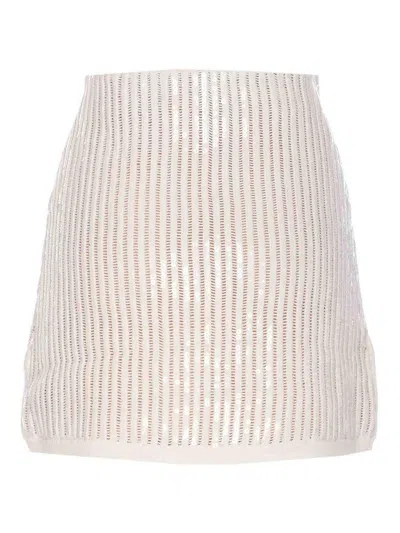 Self-portrait Sequined Crocheted Cotton And Cashmere-blend Mini Skirt In Neutral