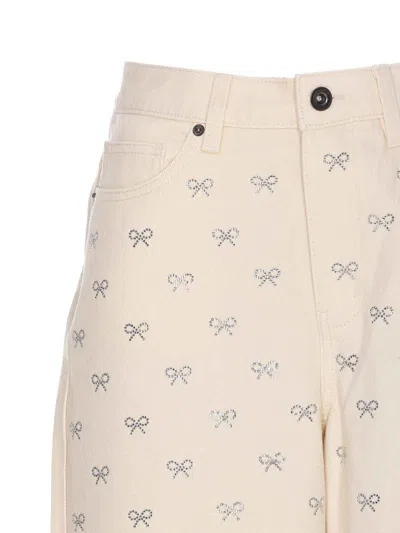 Self-portrait Self Portrait Women Cream Denim Diamante Bow Jeans In Pink