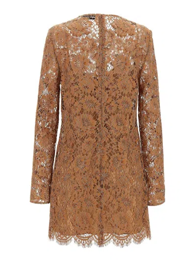 Self-portrait Womens Tan Lace Bow-embellished Woven Mini Dress