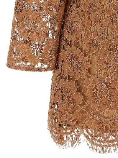 Self-portrait Womens Tan Lace Bow-embellished Woven Mini Dress
