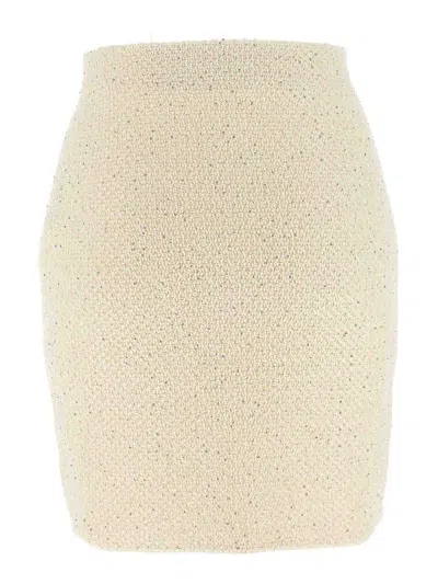 Self-portrait Sequin-embellished Knitted Mini Skirt In Neutral