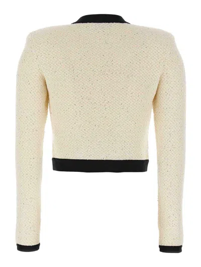 Self-portrait Women Cardigan With Bow And Sequins In Neutral