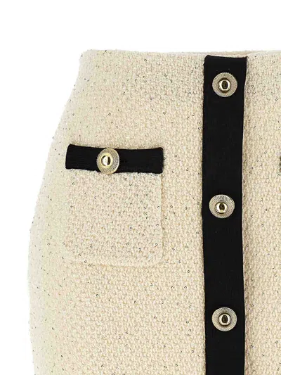 Self-portrait Sequin-embellished Knitted Mini Skirt In Neutral