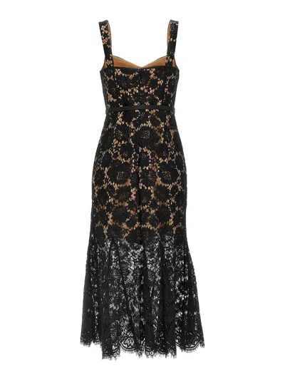 Self-portrait Black Fine Lace Midi Dress In Black
