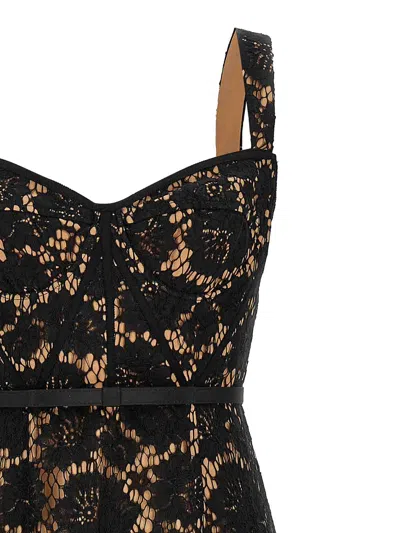 Self-portrait Black Fine Lace Midi Dress In Black