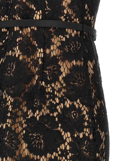 Self-portrait Black Fine Lace Midi Dress In Black