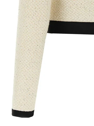 Self-portrait Women Cardigan With Bow And Sequins In Neutral