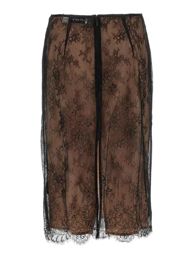Self-portrait Lace Overlay Sheer Midi Skirt With Slit