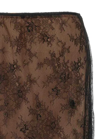 Self-portrait Lace Overlay Sheer Midi Skirt With Slit