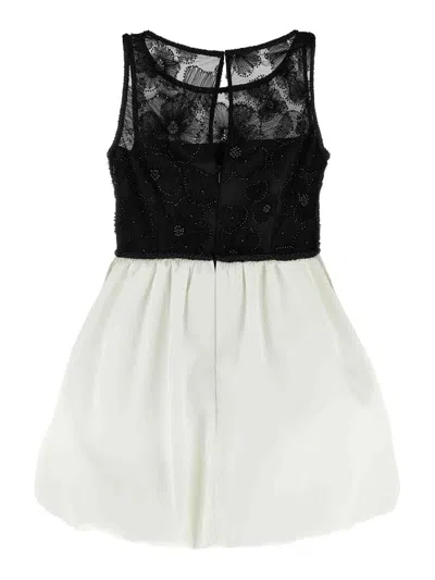 Self-portrait Self Portrait 'black And White Tulle Mini' Dress In White