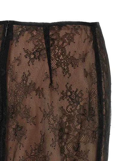 Self-portrait Lace Overlay Sheer Midi Skirt With Slit